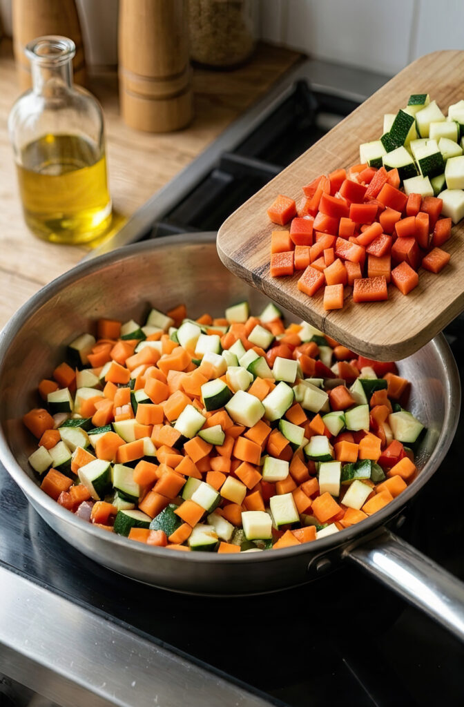 Stap 2: Voeg de wortel paprika en courgette toe